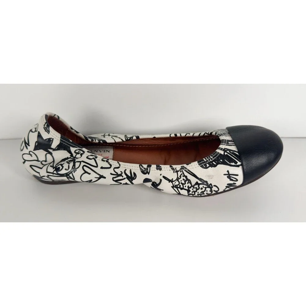 Lanvin Black & White Women's Graffiti Ballet Flat Size EU 36 US 6 Rare